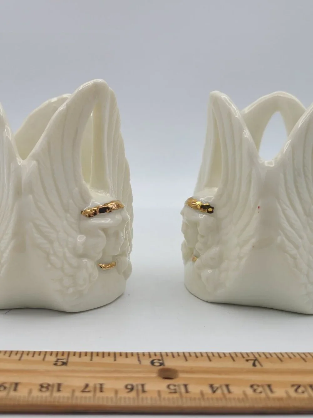 Pair of Porcelain Angels Trio Candlestick Holder Gold Accents Taiwan R.O.C.